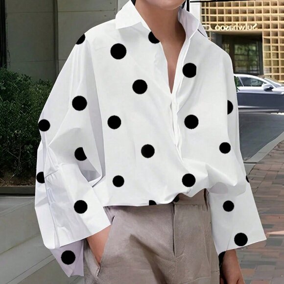 Casual Women's Polka Dot Long Sleeve blouse - Picture 1 of 9